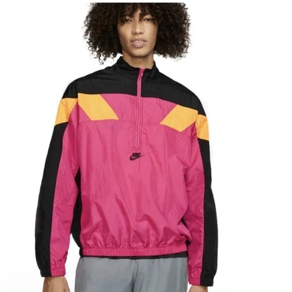 Nike Woven Windbreaker Pullover Jacket Half Zip Pink Colorblock Size Large - Picture 1 of 11